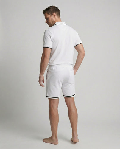 Herren Sportliches Polo- und Shorts-Set mit Kontraststreifen EB