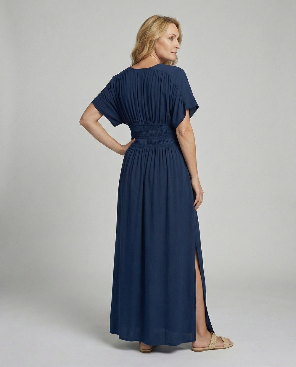 Damen Maxikleid Sommer V-Ausschnitt Schlitz