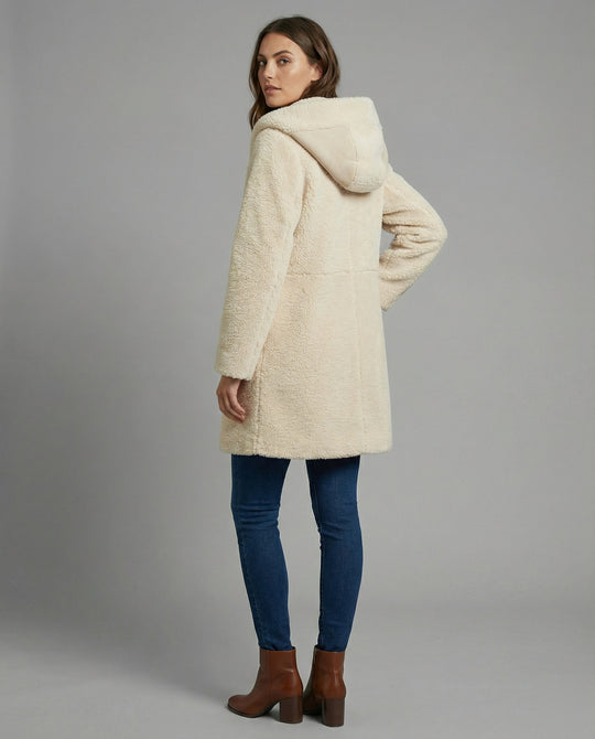 EB | Teddy Mantel - Oversized Fit - Mit Kapuze - Knopfverschluss - Mittellang