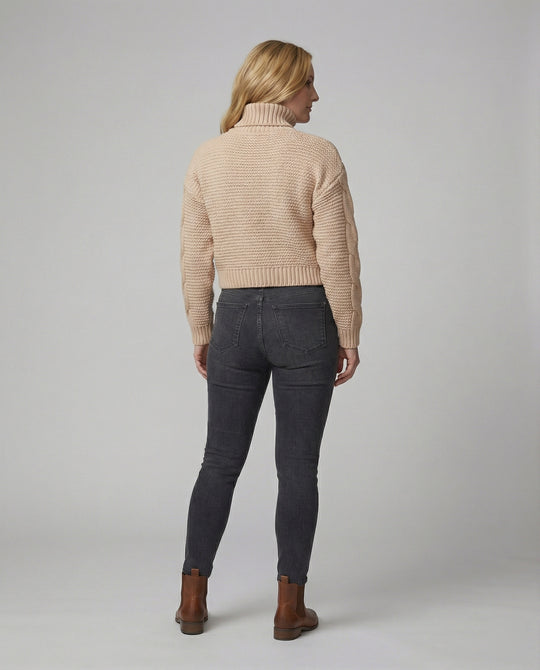 Damen oversized Strickpullover mit hohem Kragen und modischem Zopfmuster EB