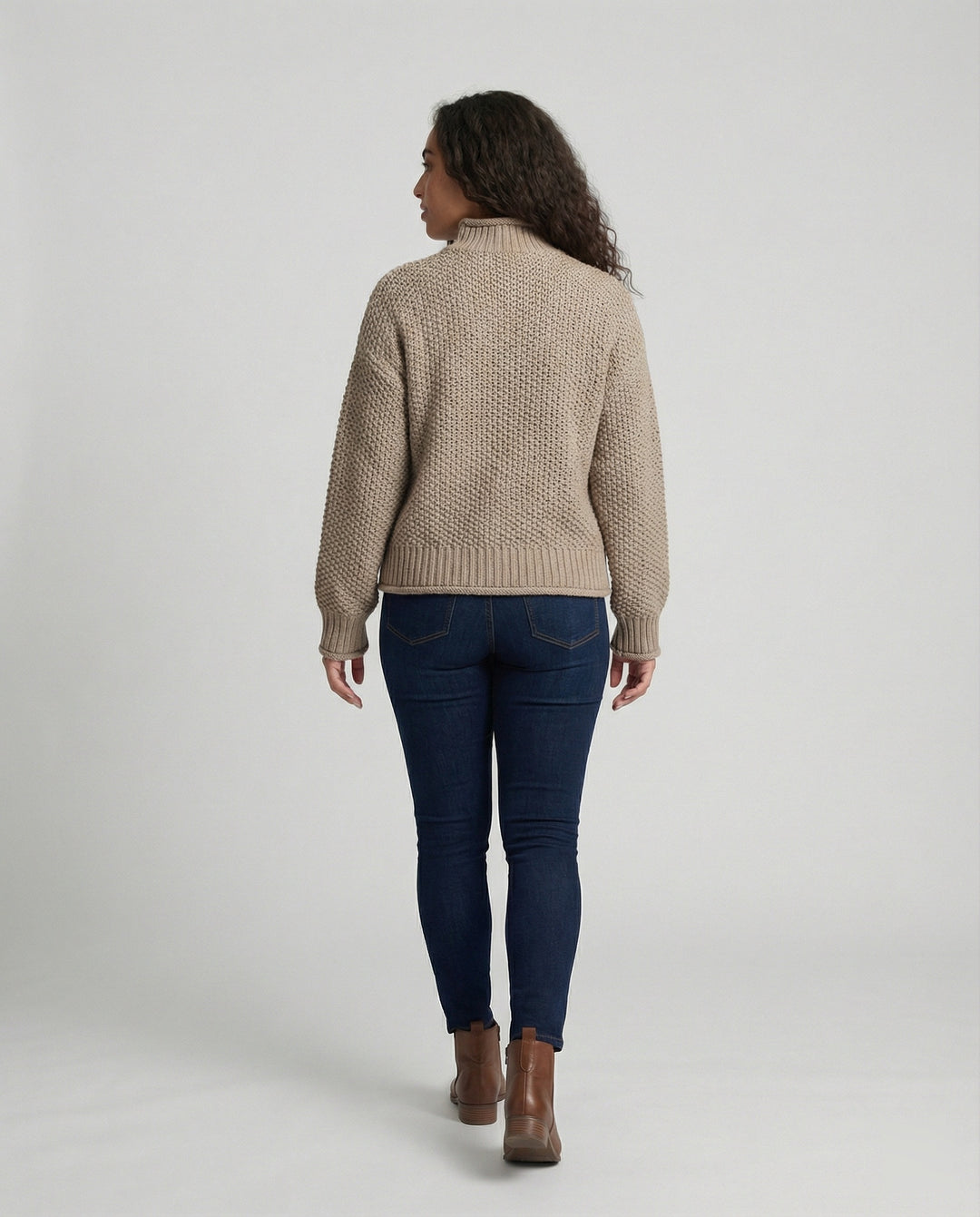 Damen kuscheliger Strickpullover mit hohem Kragen und weit geschnittenen Ärmeln EB