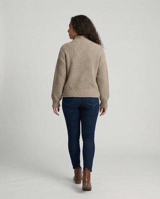 Damen kuscheliger Strickpullover mit hohem Kragen und weit geschnittenen Ärmeln EB