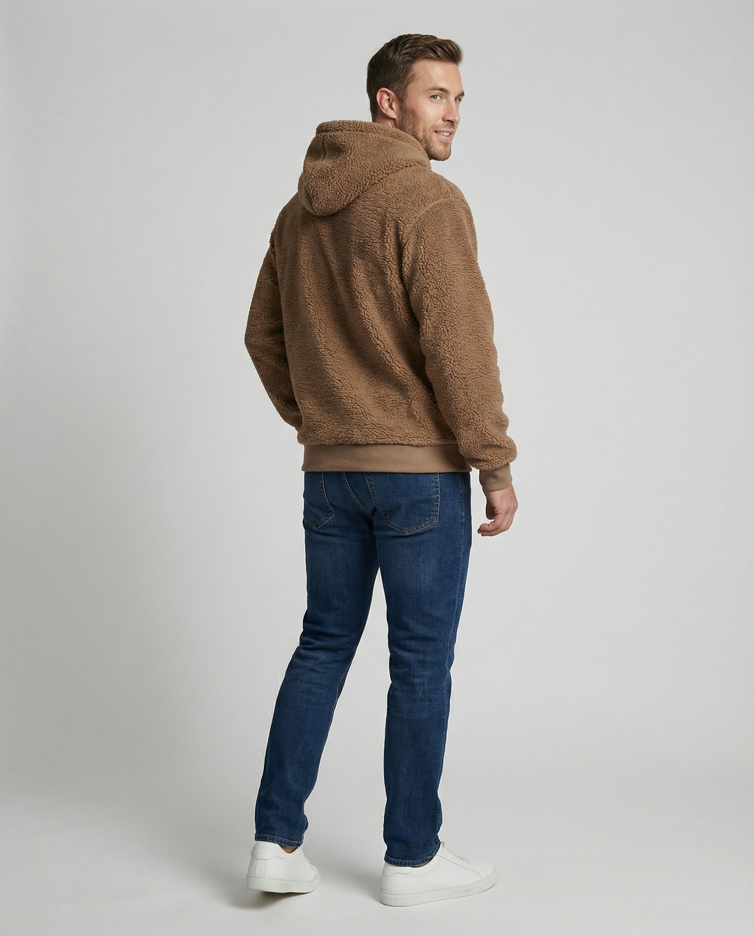 Herren Kuscheliger Teddy-Pullover mit Kapuze und elastischem Bund EB