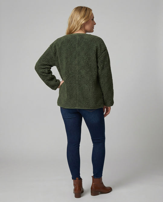 EB | Damen Warme Winterjacken - Lässige Langarm Button-up Fleecejacke aus Sherpa
