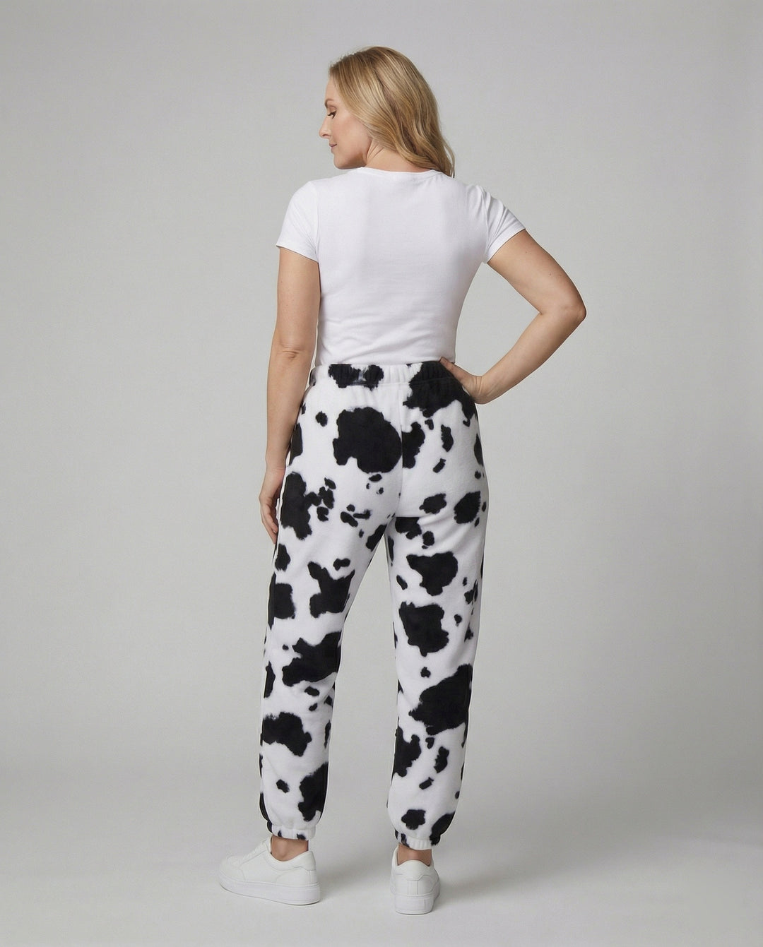 Damen Freizeithose im lässigen Cow-Print-Design mit elastischem Bund und Bündchen EB