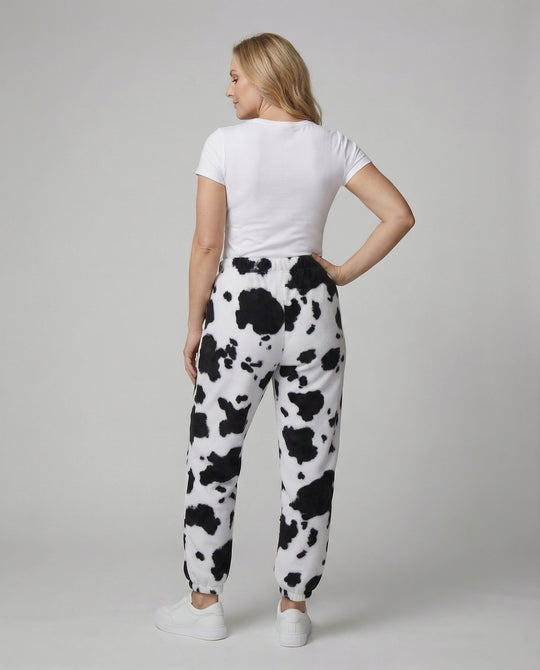 Damen Freizeithose im lässigen Cow-Print-Design mit elastischem Bund und Bündchen EB