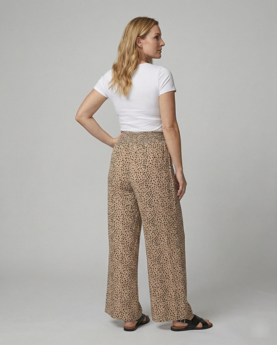 Damen weite Leinenhose mit elastischem Bund und lässigem Schnitt EB