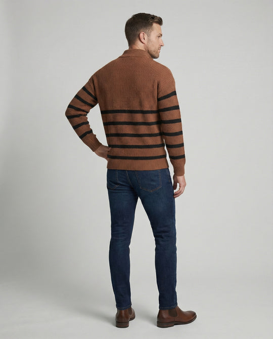 Herren Strickpullover mit modernem Halbreißverschluss und gestreiftem Design EB