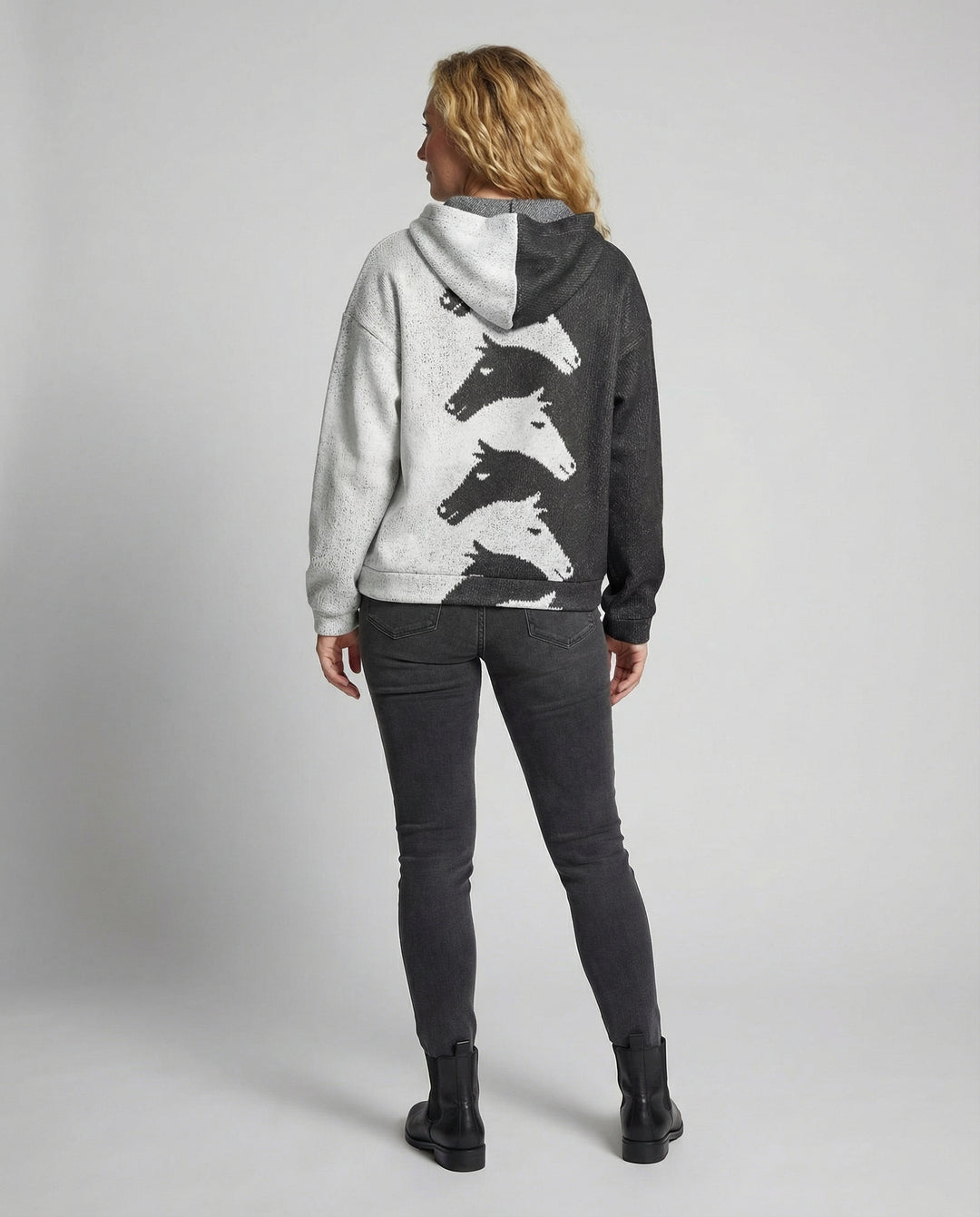Damen Hoodie mit kreativem Pferdemuster & bequemer Passform | EB