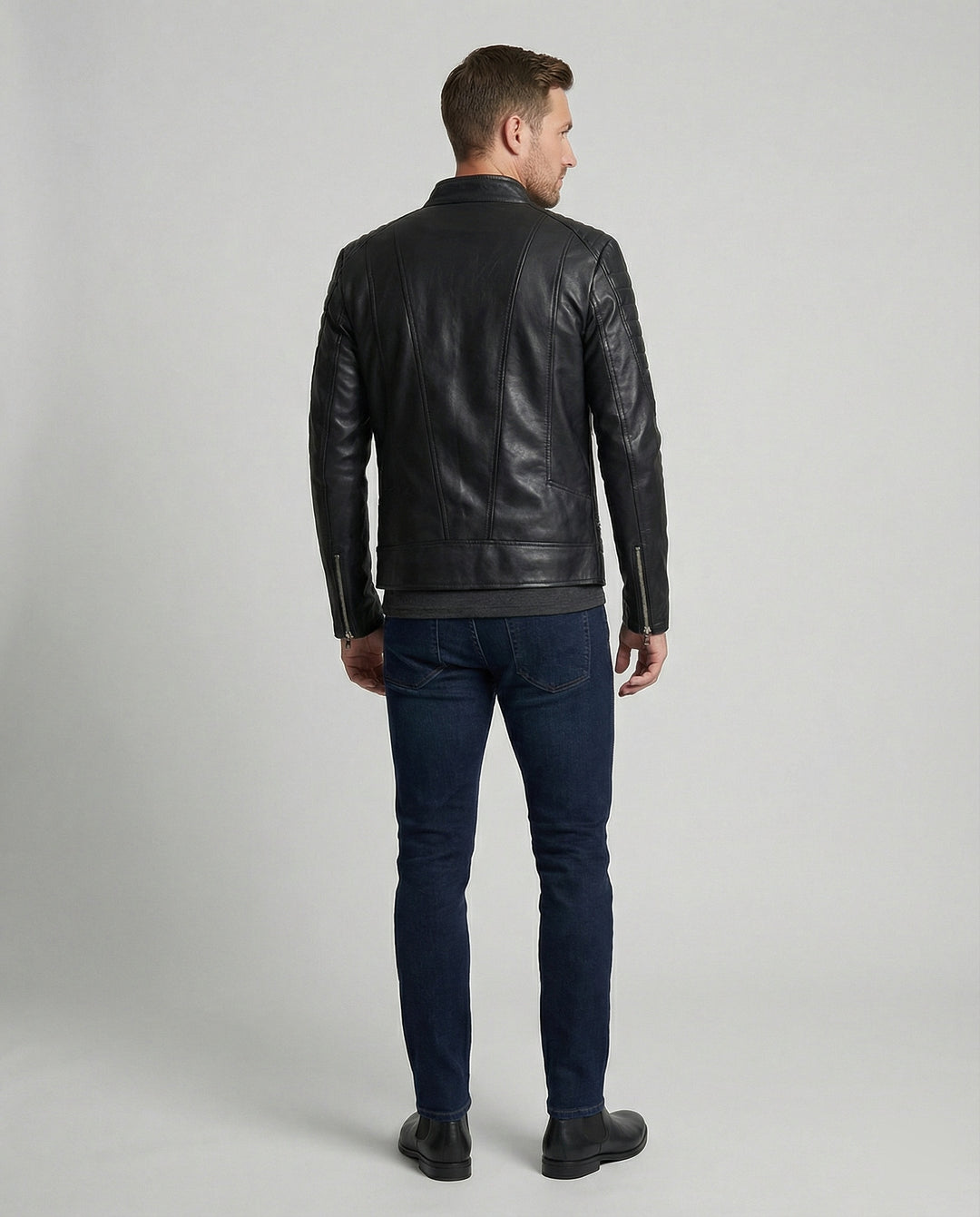 Herren Kunstleder Bikerjacke mit gesteppter Schulter EB