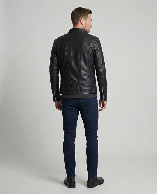 Herren Kunstleder Bikerjacke mit gesteppter Schulter EB