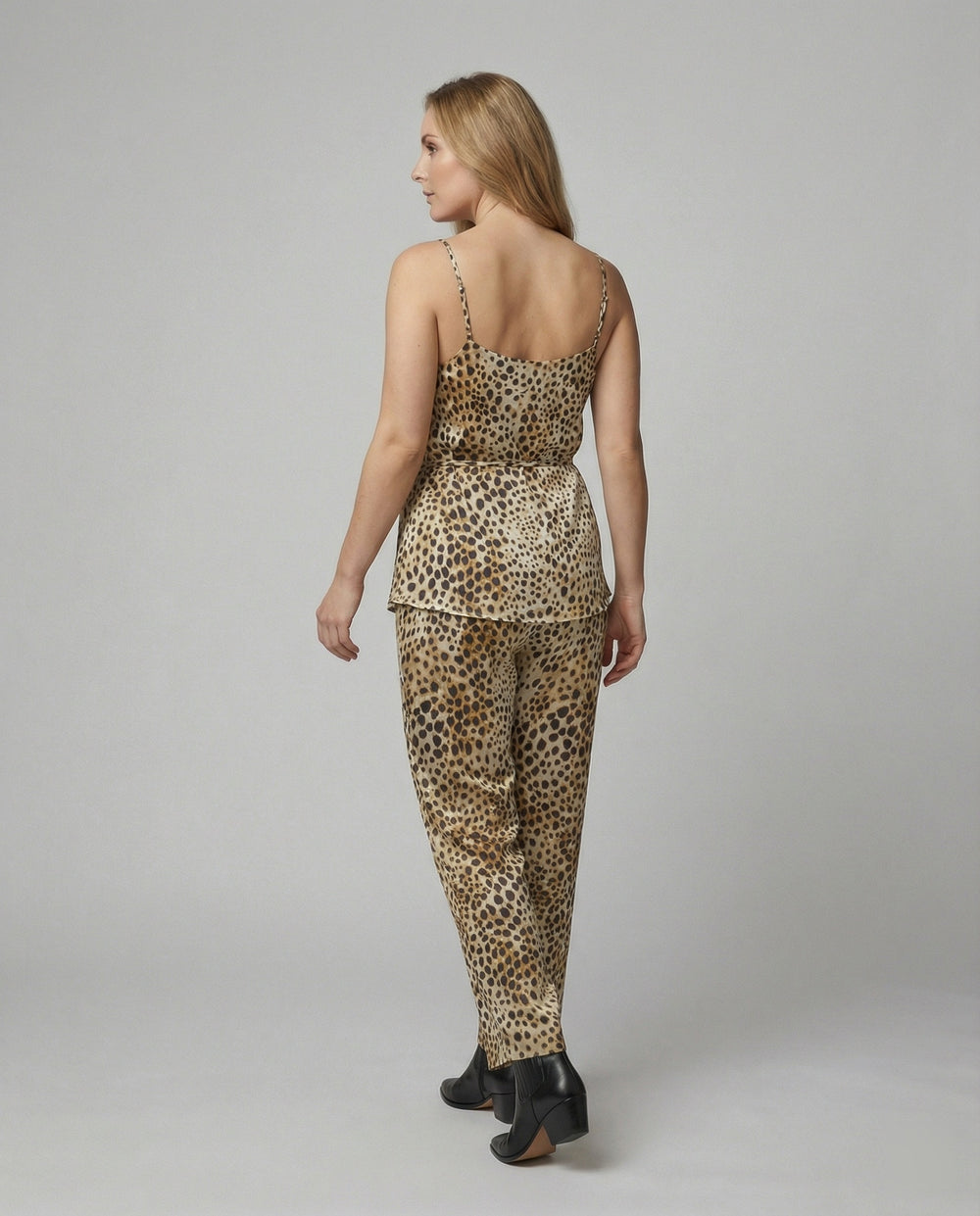 Damen elegante Leinenhose mit kontrastierenden Tiermustern EB