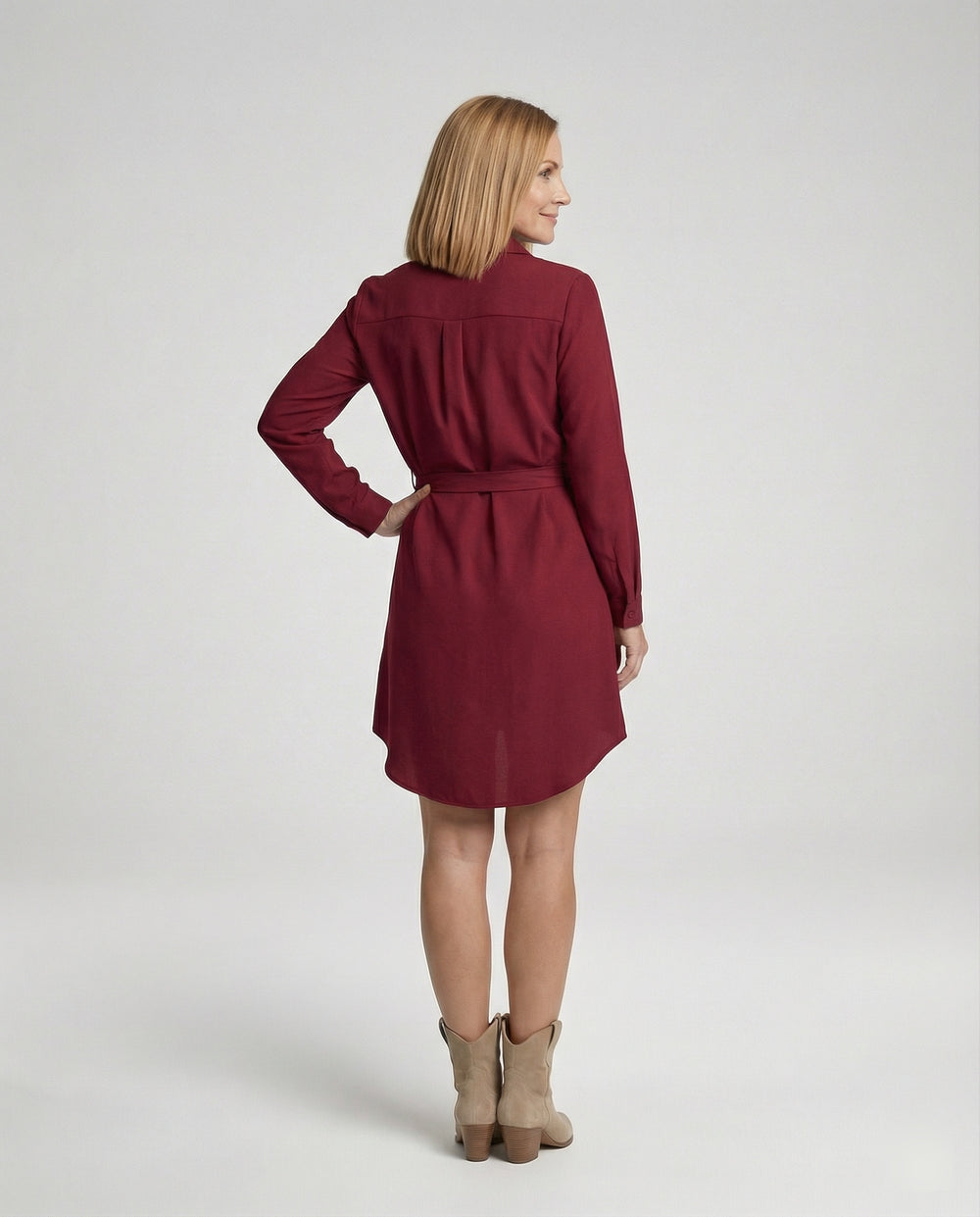 Hemdblusen Minikleid Mit Bindegürtel Damen
