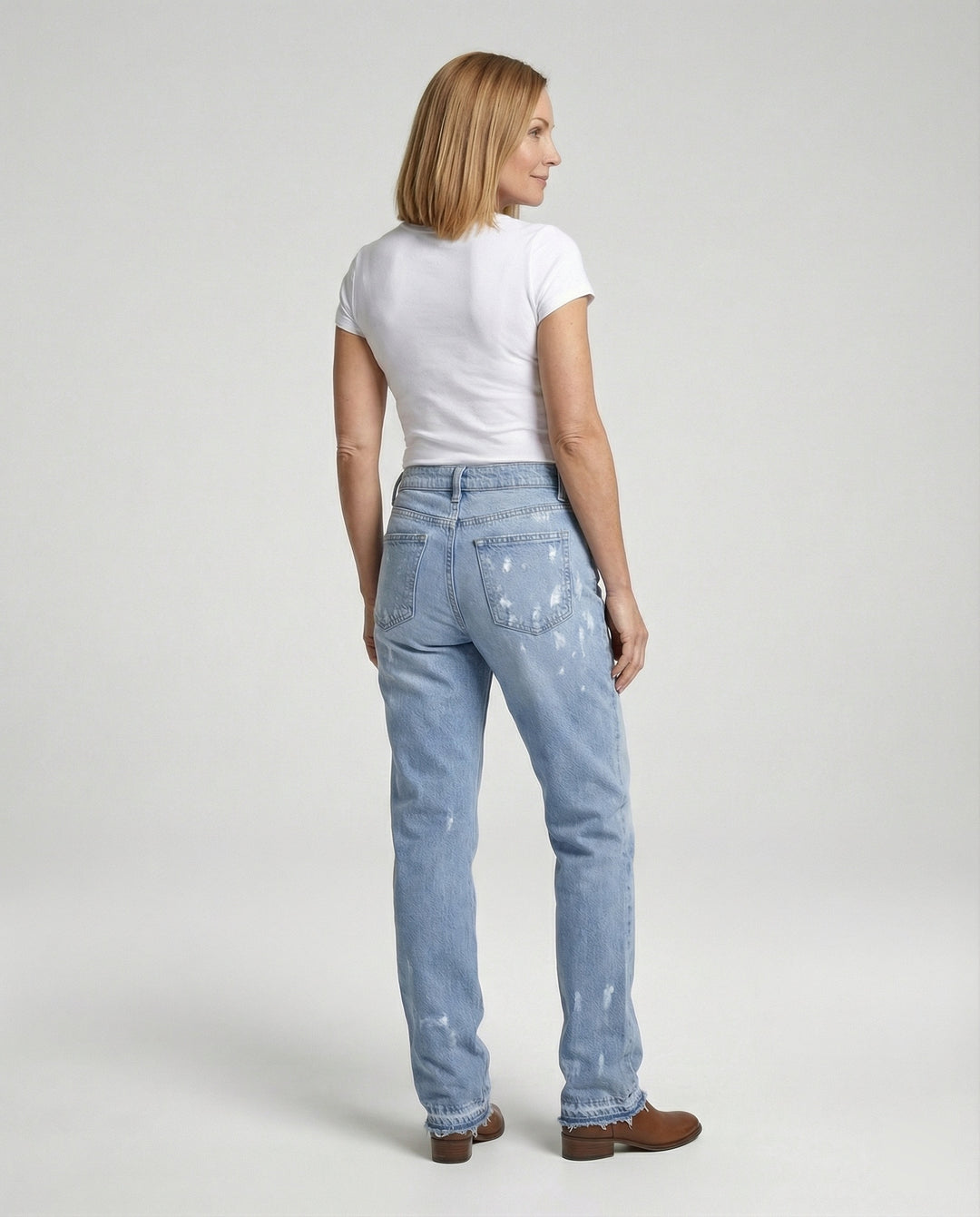 Damen High Waist Jeans mit Fransen Saum