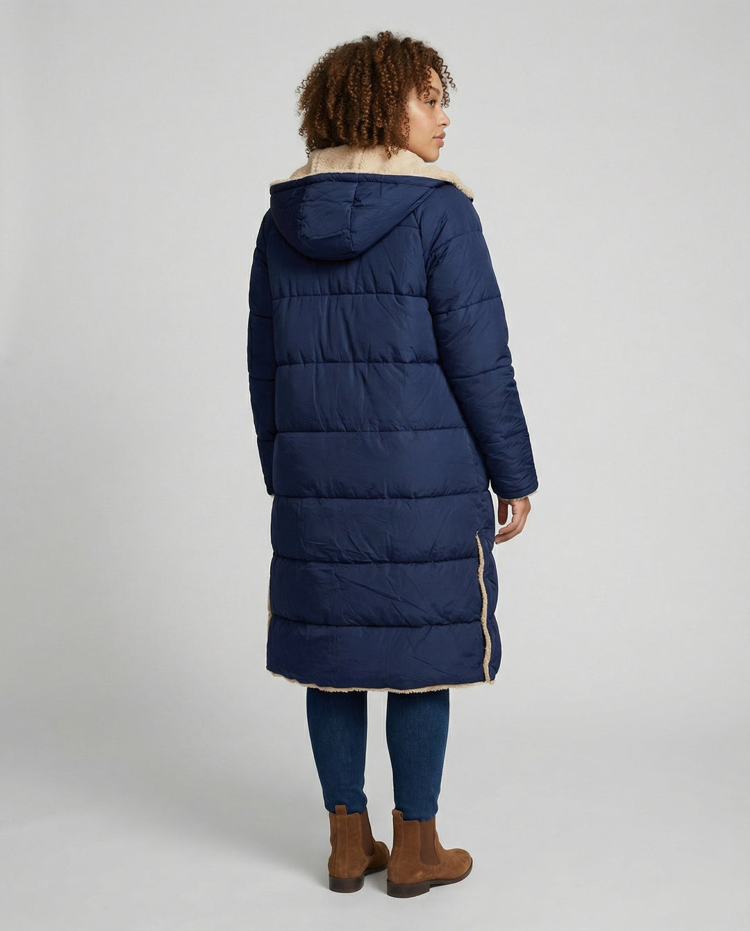 Damen lange, gefütterte Winterjacke mit Fleece-Futter EB