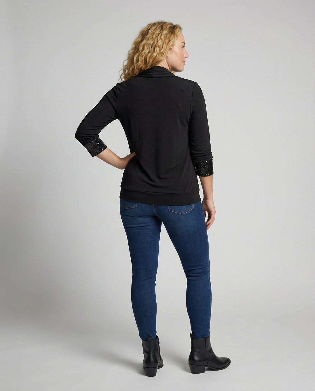 EB | Lässiges Einfarbiges Oberteil mit Pailletten Patchwork und Falten