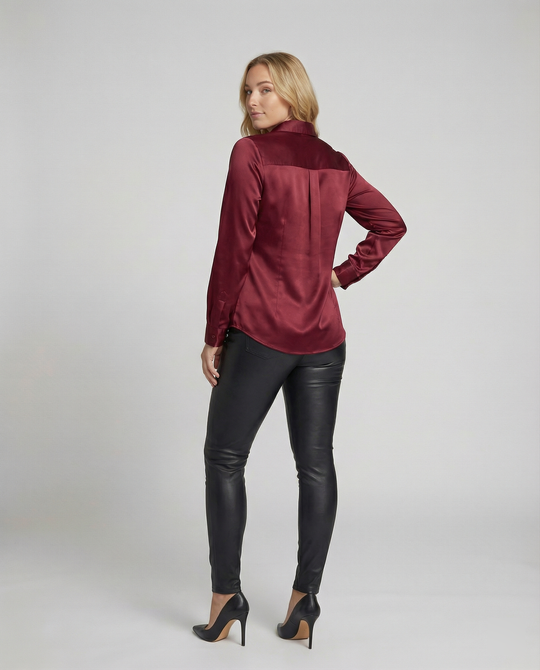 Damen Satin-Bluse mit klassischem Kragen EB