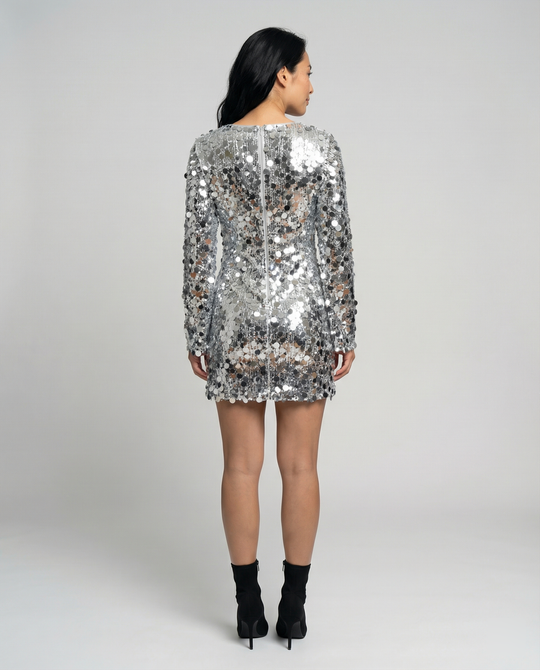Damen Funkelndes Pailletten Cocktailkleid mit ausgestellten Ärmeln EB