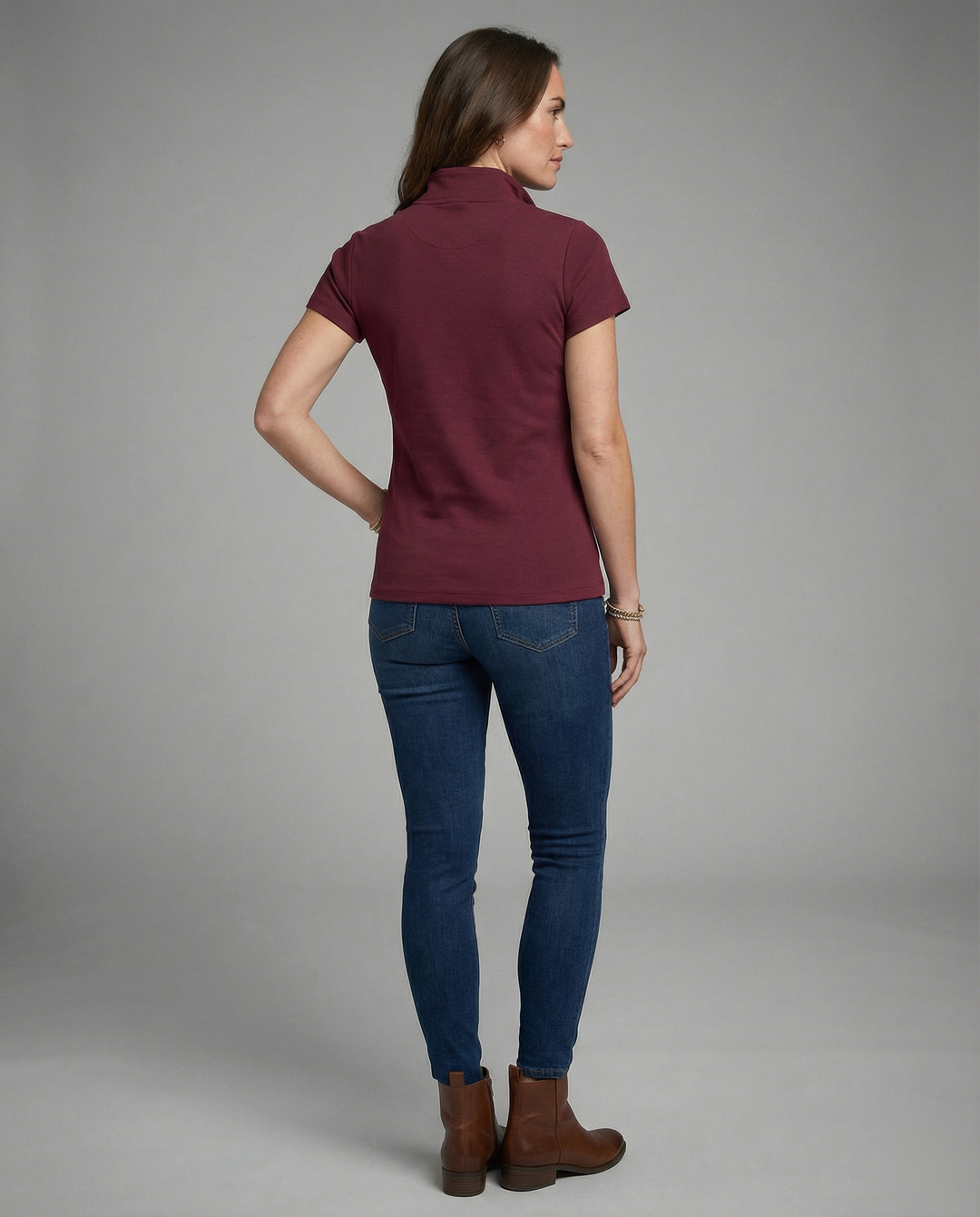 Damen Poloshirt mit kurzem Reißverschluss und figurbetontem Schnitt EB