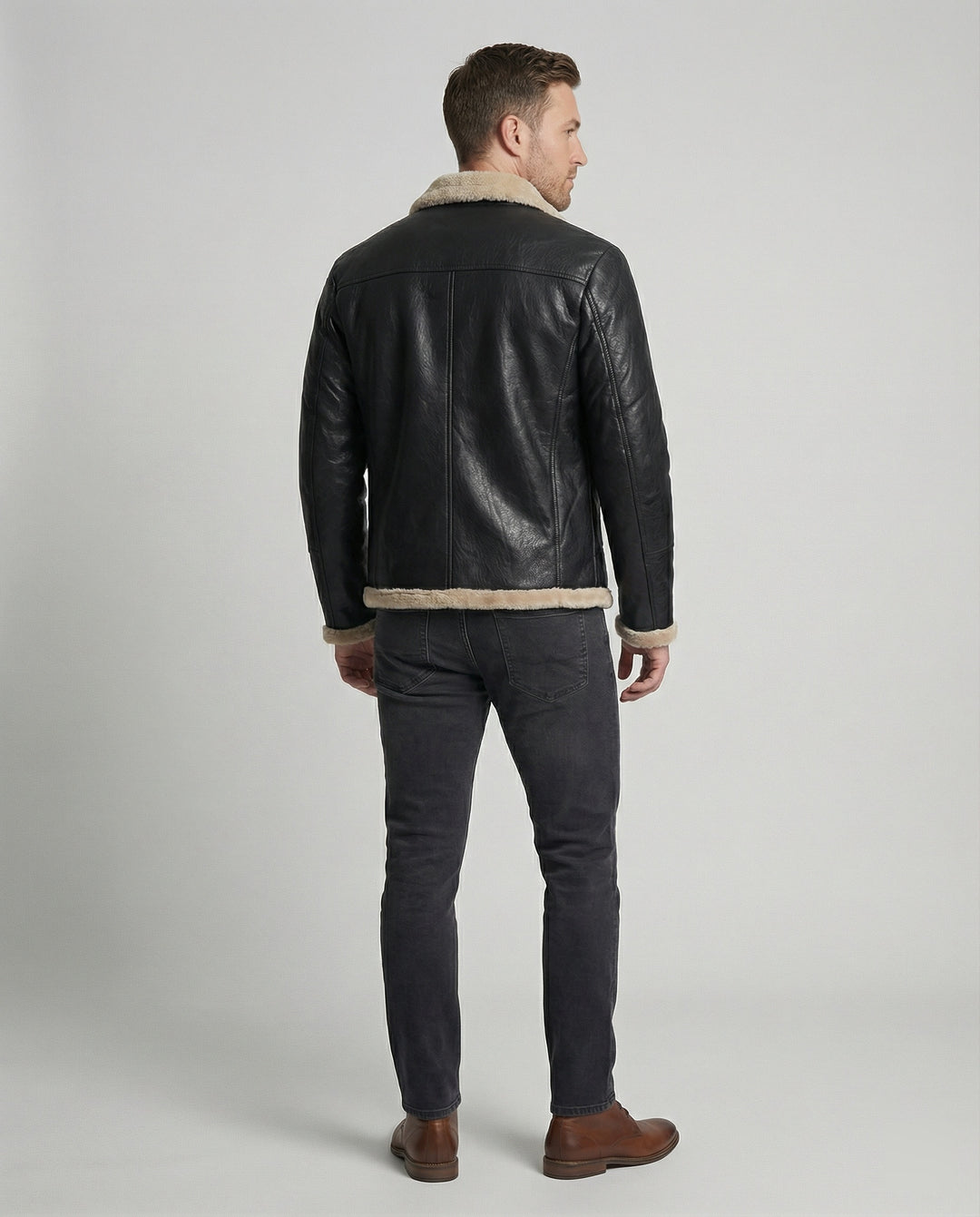 Herren Kunstlederjacke mit warmem Innenfutter