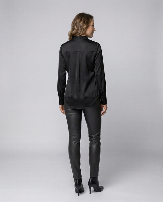 Damen elegante Satinbluse mit klassischem Kragen und zeitlosem Schnitt EB