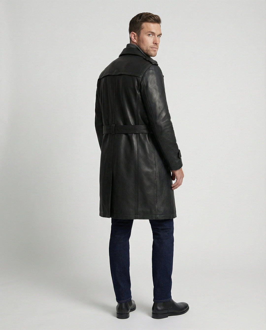 EB | Doppelreihiger Leder-Trenchcoat Herren