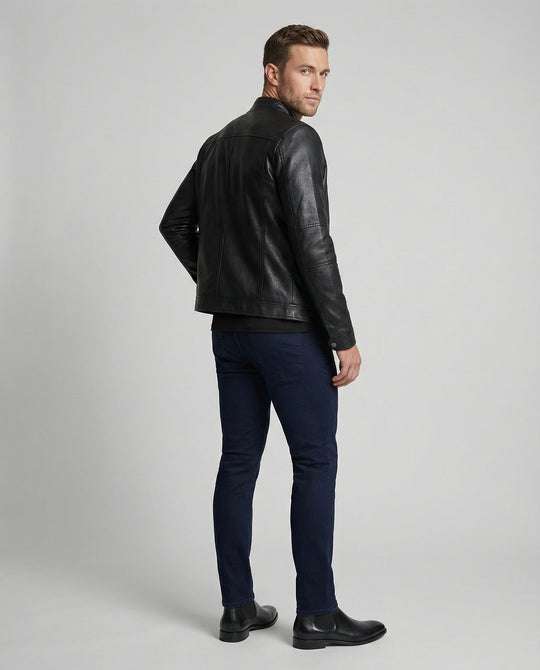 Herren elegante Kunstlederjacke mit Stehkragen EB