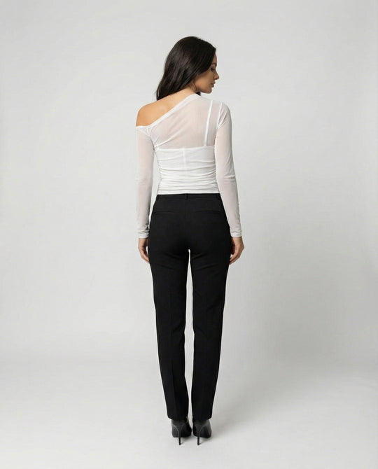 Damen Elegantes asymmetrisches Oberteil mit schulterfreiem Design und Raffung EB