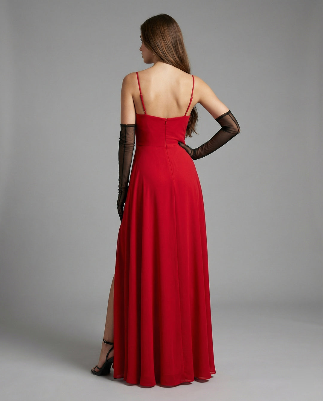 Damen Elegantes Abendkleid mit schwingendem Rock und tiefem Schlitz EB