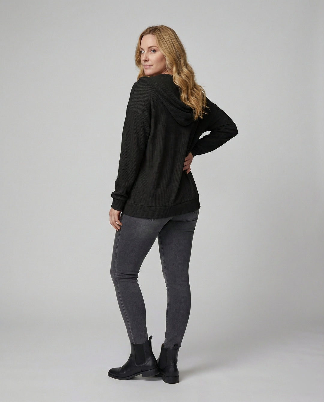 Damen lässige Waffle-Hoodie Jacke mit Reißverschluss EB