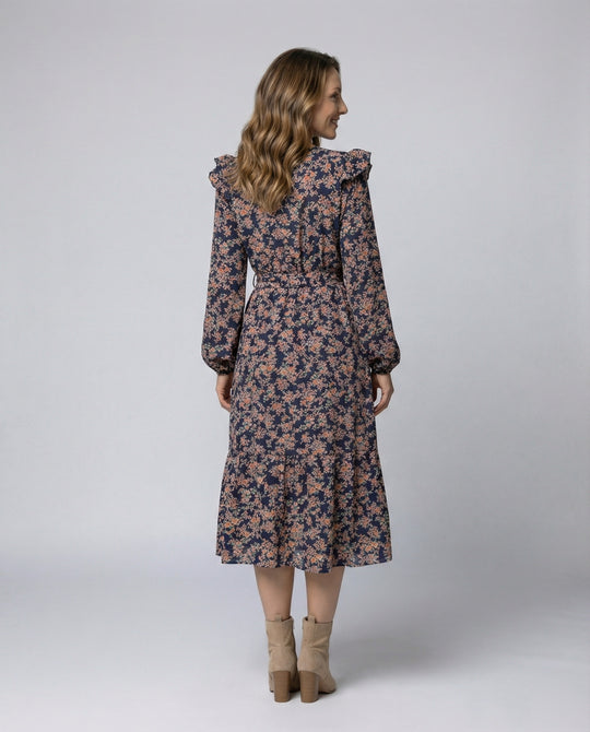 Damen Blusenkleid mit floralem Design und taillierbarem Gürtel EB