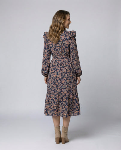 Damen Blusenkleid mit floralem Design und taillierbarem Gürtel EB