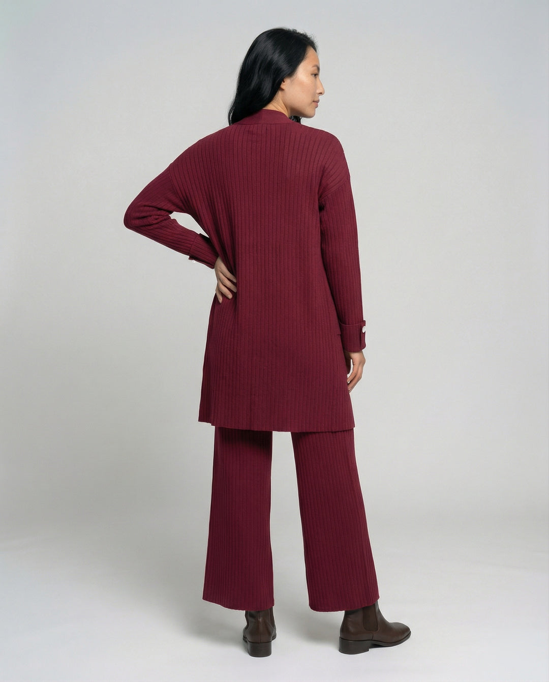 Damen Strick-Loungewear Set mit langen Ärmeln und praktischen Taschen EB
