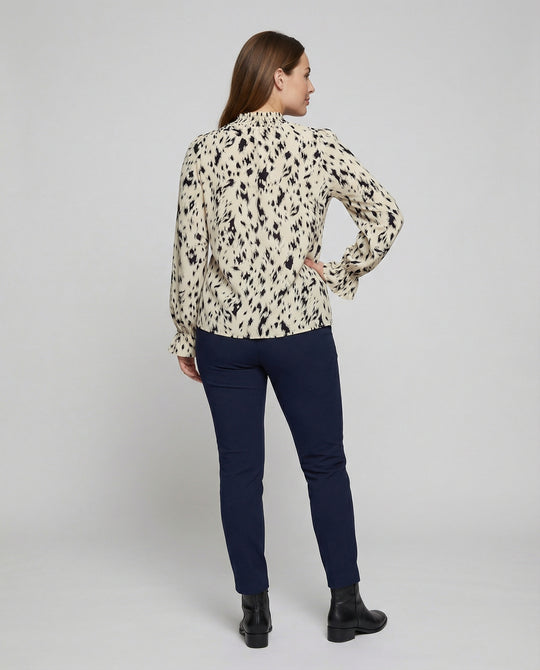 Damen elegante Bluse mit Rüschensaum und stilvollem Tiermuster EB