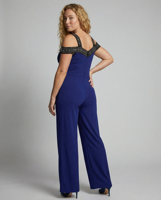 Eleganter Damen Jumpsuit mit Schulterfreiem Schnitt & Glitzerndem Dekolleté für Party & Events | EB