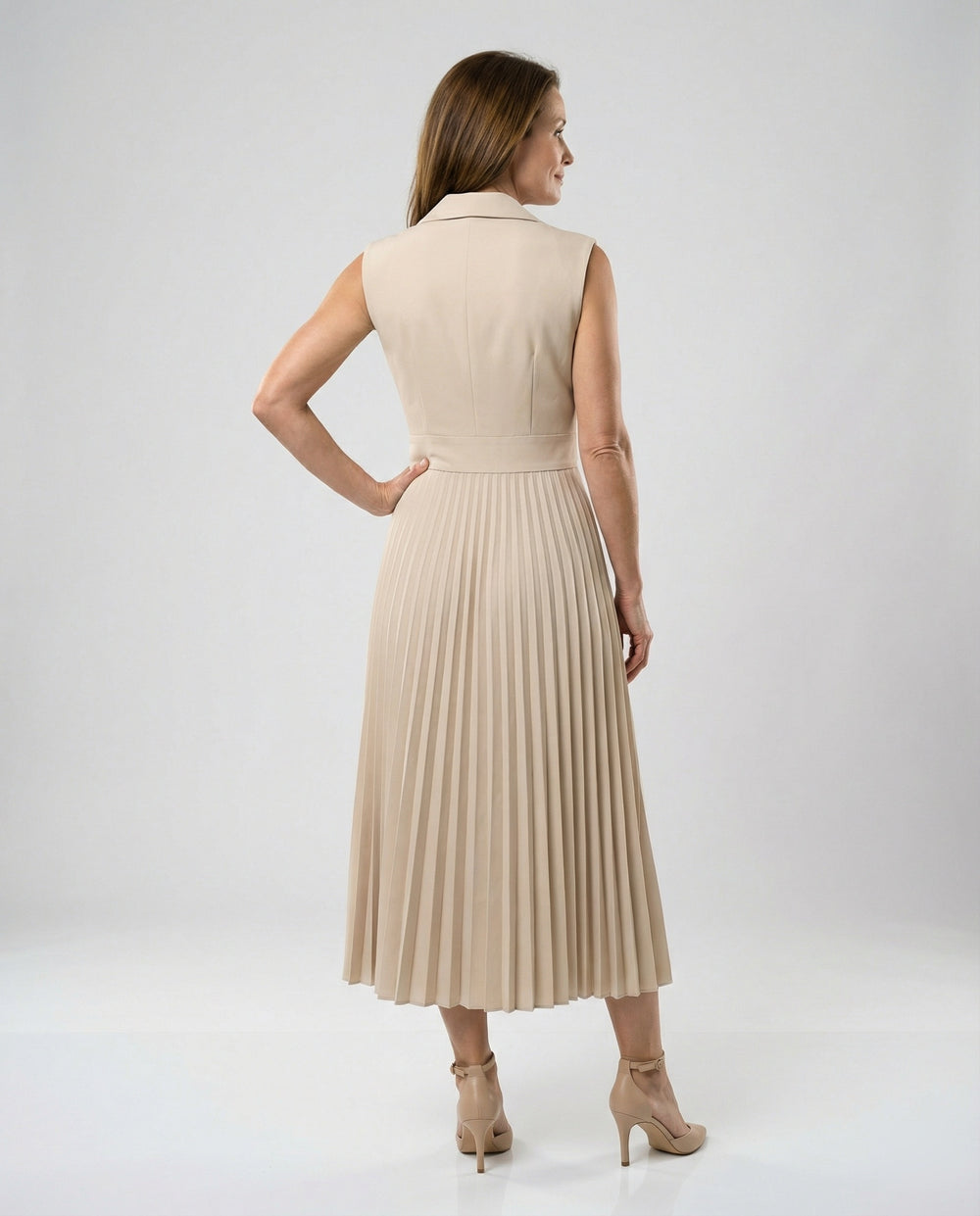 Damen Midikleid ärmellos mit Plisseerock