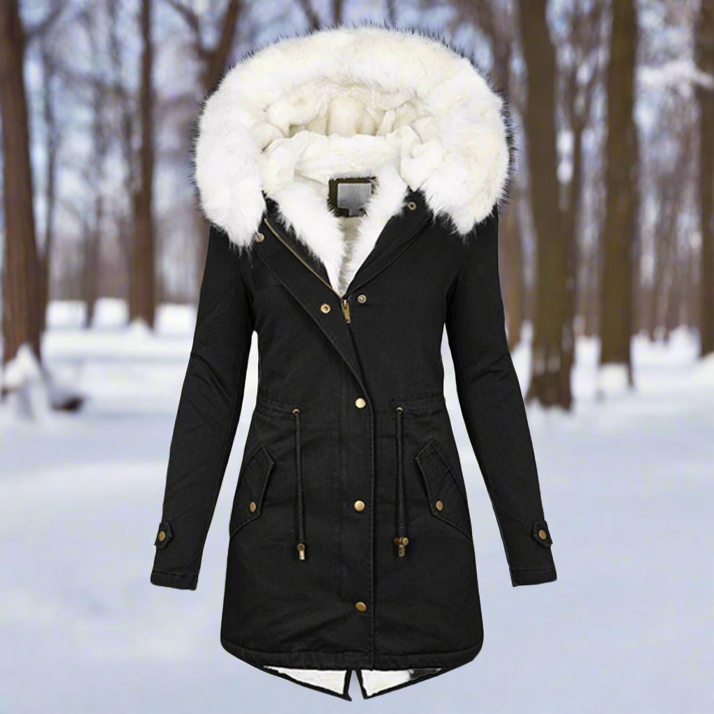 EB | Faux-Fur-Gefütterte Parka-Jacke - Kapuzenjacke Bis Zur Oberschenkelmitte