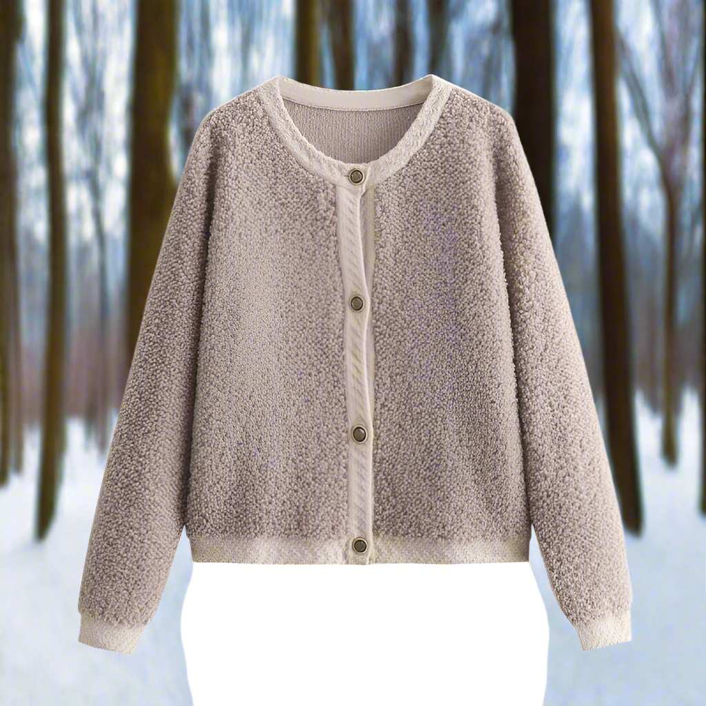 EB | Cardigan-Jacke Weiche Teddy-Textur Offene Vorderseite Lässiger Schnitt