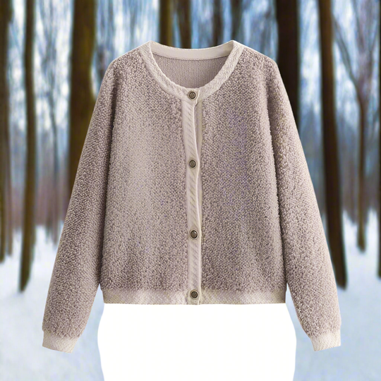 EB | Cardigan-Jacke Weiche Teddy-Textur Offene Vorderseite Lässiger Schnitt