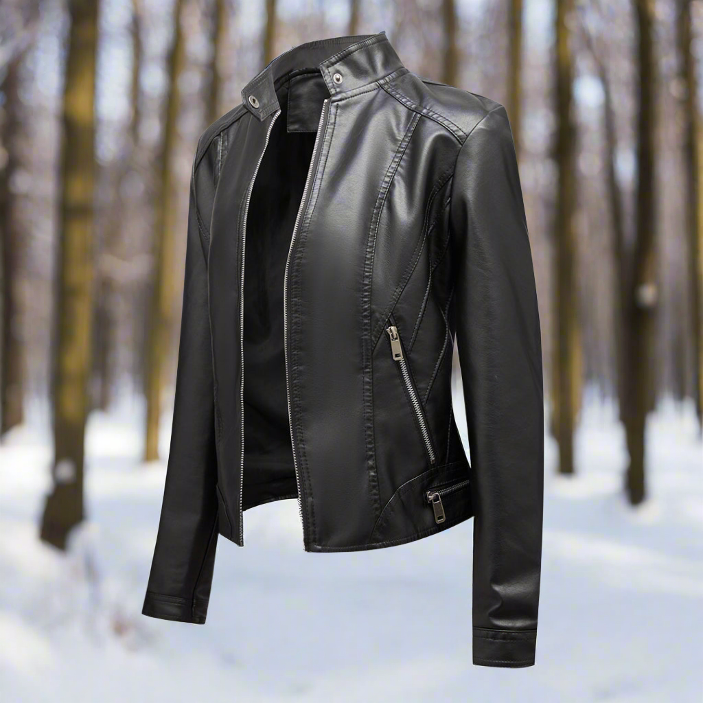 EB | Lederjacke - Biker-Stil - Reißverschluss - Stehkragen - Slim Fit