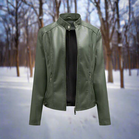 EB | Lederjacke - Biker-Stil - Reißverschluss - Stehkragen - Slim Fit