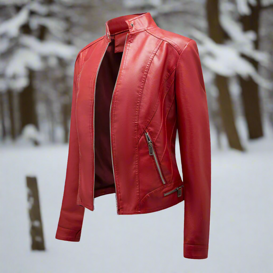 EB | Lederjacke - Biker-Stil - Reißverschluss - Stehkragen - Slim Fit