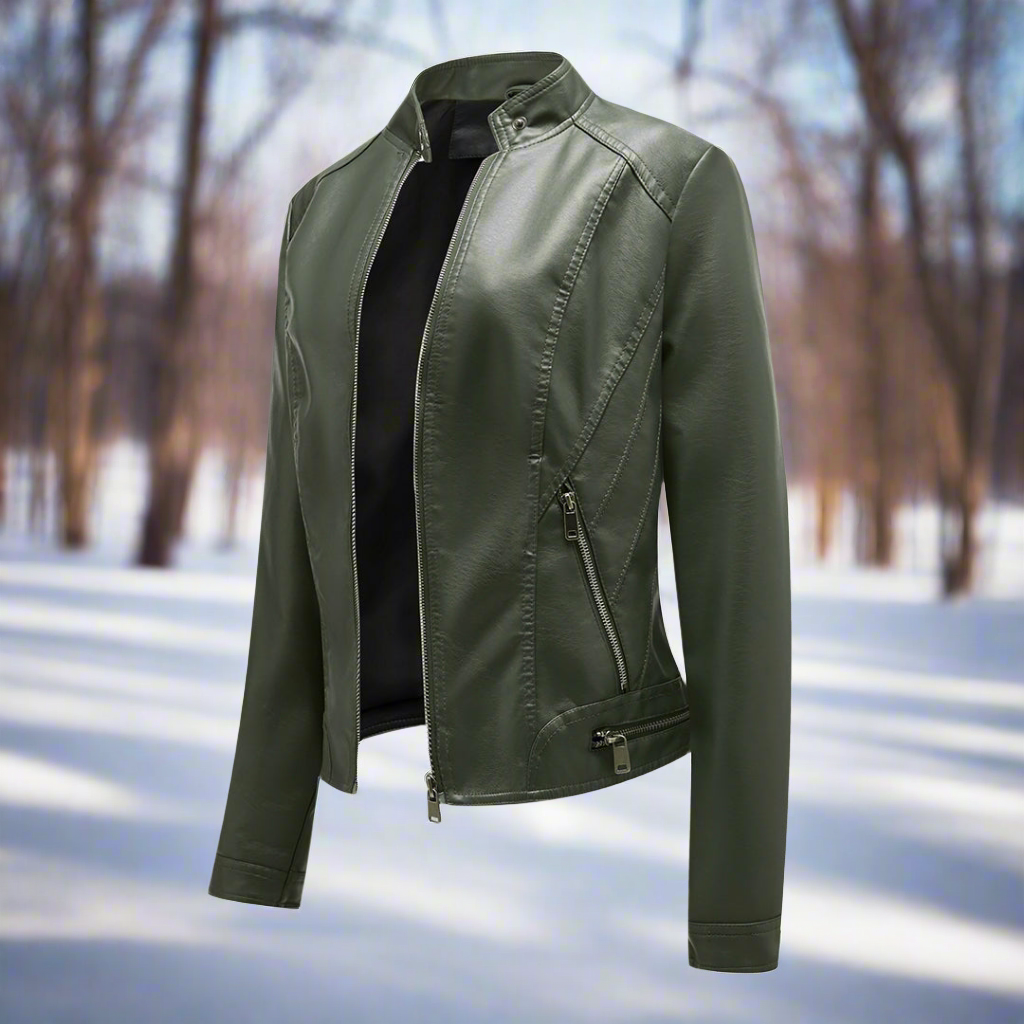 EB | Lederjacke - Biker-Stil - Reißverschluss - Stehkragen - Slim Fit