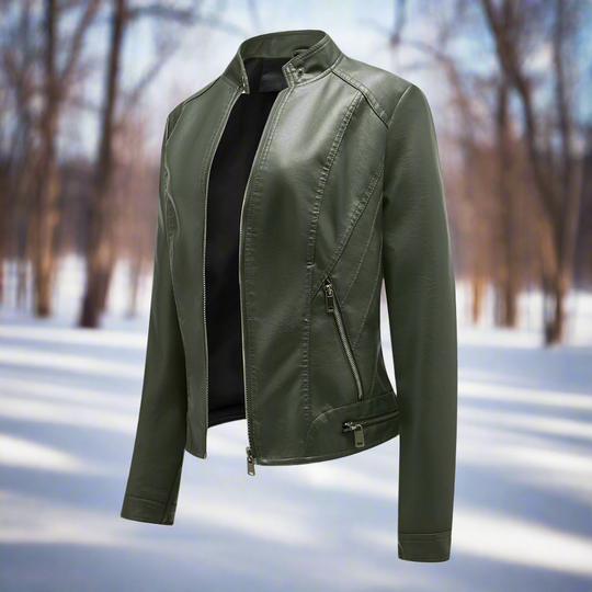 EB | Lederjacke - Biker-Stil - Reißverschluss - Stehkragen - Slim Fit