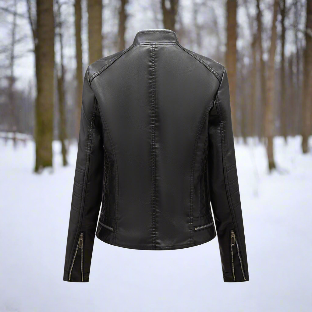 EB | Lederjacke - Biker-Stil - Reißverschluss - Stehkragen - Slim Fit