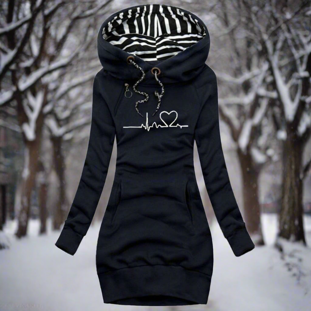 EB | Sweatshirt Kleid Langarm mit Kapuze Kängurutasche Lässiger Komfort