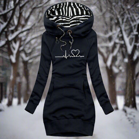 EB | Sweatshirt Kleid Langarm mit Kapuze Kängurutasche Lässiger Komfort
