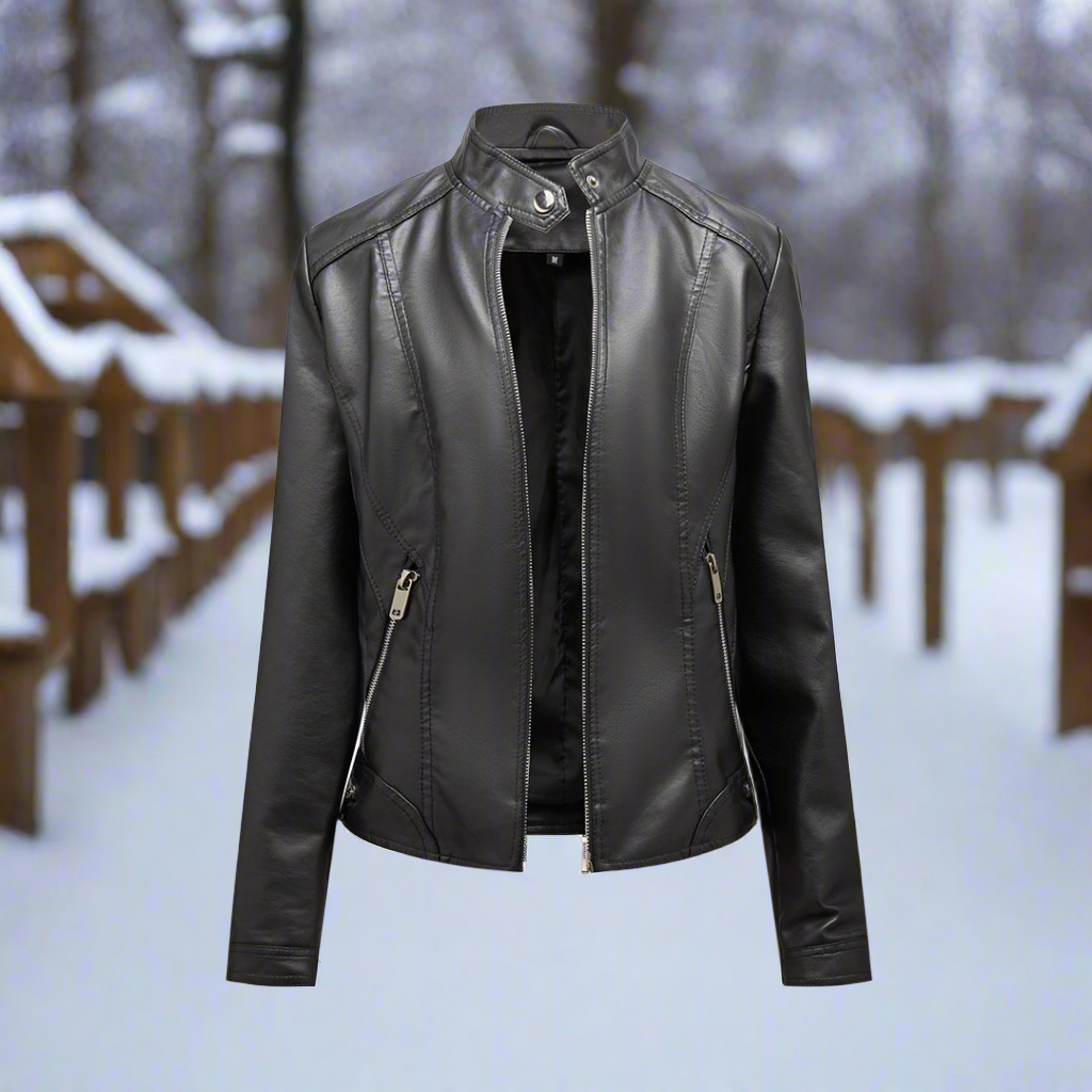 EB | Lederjacke - Biker-Stil - Reißverschluss - Stehkragen - Slim Fit