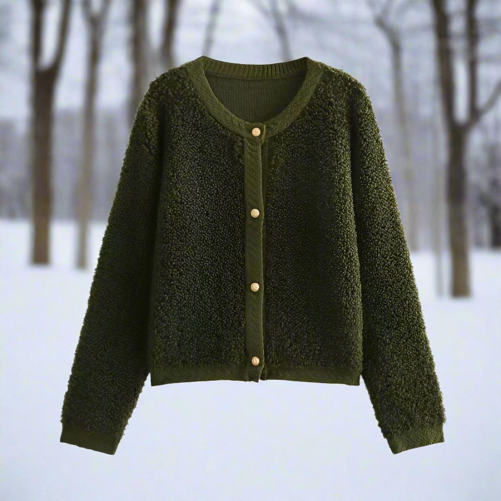 EB | Cardigan-Jacke Weiche Teddy-Textur Offene Vorderseite Lässiger Schnitt
