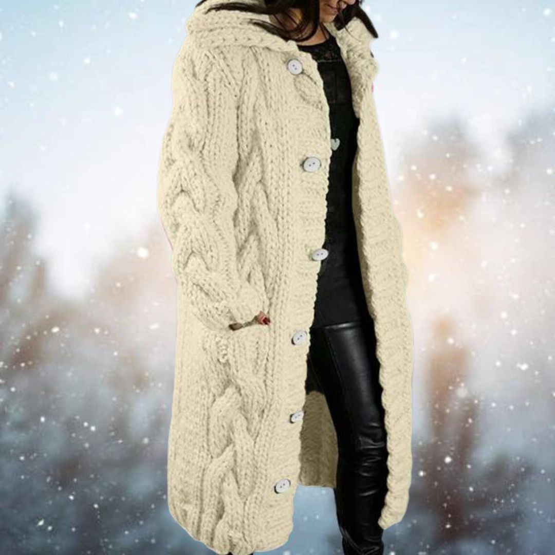 EB | Verlängerte Strickjacke mit Geflochtenem Design Robuste Acrylwolle Perfekt für Kaltes Wetter